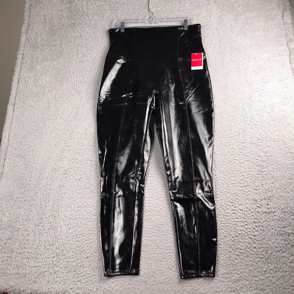 Spanx Faux Patent Leather Leggings Women 1X Black High Waisted Pull On NEW NWT